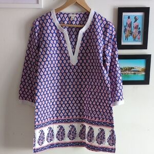 J. Crew Blue and Pink Patterned Tunic